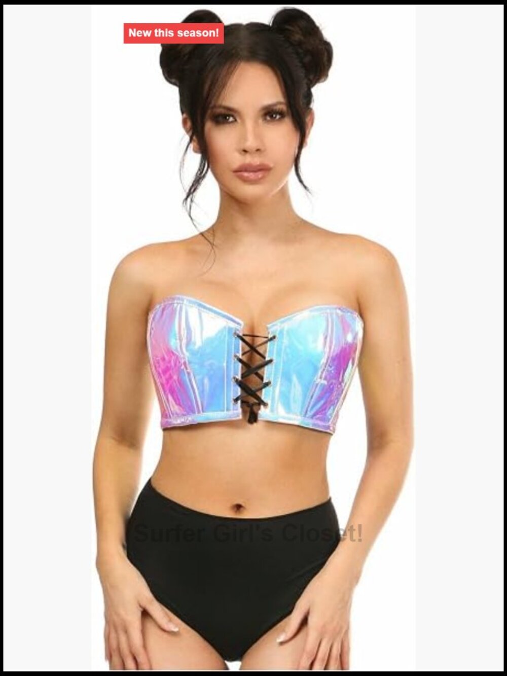 Holo Lace-Up Bustier Top Corset with Side Zipper and Removable Bra Straps